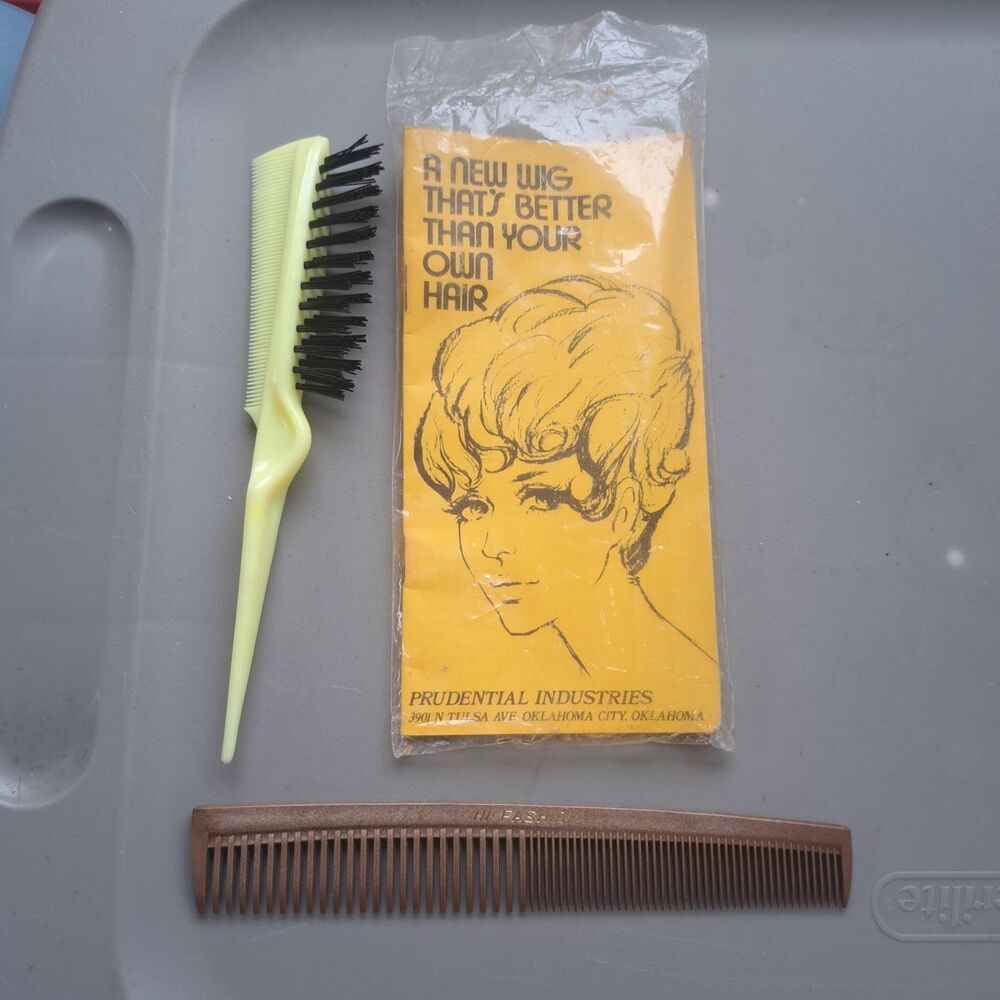 Vintage 1960s 70s Prudential Industries Wig Styling Set Yellow Duo Pic Perm Comb